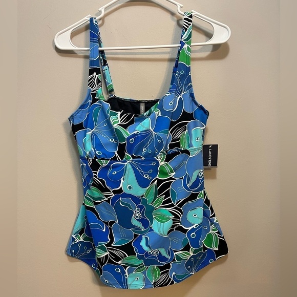 New Lands End Tankini Black Deco Floral with Underwire Bra women’s 10 - Picture 2 of 10